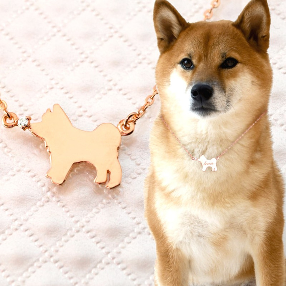 柴犬(豆柴) シルエットペンダントネックレス シルバー素材(ピンク