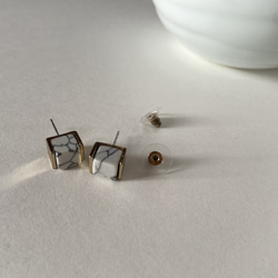 ピアス｜White stone cube pierce 18Kgp 1枚目の画像