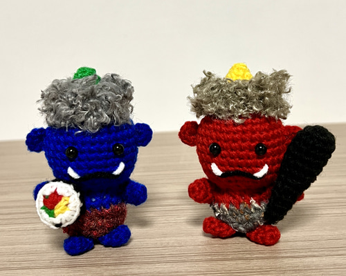 驚きの安さ セット販売】節分の赤鬼＆青鬼 編みぐるみ（2体セット／手編み 筆記具