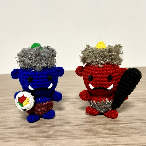 セット販売】節分の赤鬼＆青鬼 編みぐるみ（2体セット／手編み