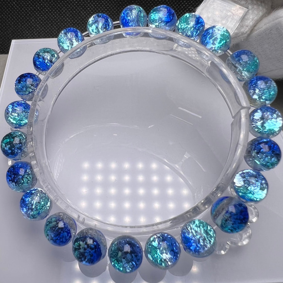 ホタルガラス 川平ブルー ブレスレット カビラブルー 12mm ブレスレット 蓄光 ホタルガラス 沖縄とんぼ