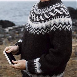手編み  セーター  creema限定  贈り 冬の保温  黒 受注生産  原著の独占販売 2枚目の画像
