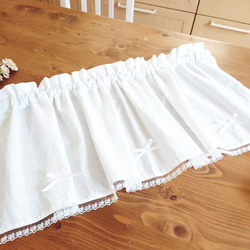 ホワイトコットン♪フリル両開きカフェカーテン♡︎大きなリボン付き