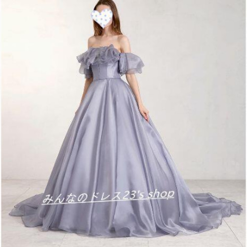 グレー オフショルダー フリル パーティードレス S グレー オフショルダー フリル パーティードレス S グレー オフ