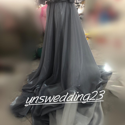 カラードレス ブルーグレー シルバー フリルオフショルダー パーティー