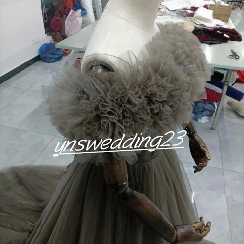 カラードレス ブラウン ソフトチュール ロングトレーン 取り外しオフ  