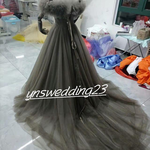 カラードレス ブラウン ソフトチュール ロングトレーン 取り外しオフ  