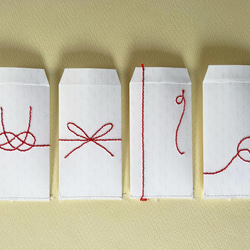 赤い糸のポチ袋＊四つのキモチ…雪見刺し子（4枚セット） 4枚目の画像