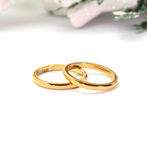 ☆幸せのペアリング ケース付き ☆ ステンレス シンプル 刻印