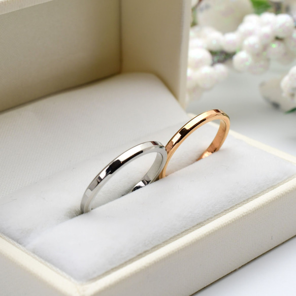 ☆幸せのペアリング ケース付き ☆ ステンレス シンプル 刻印
