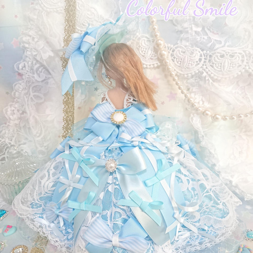 22㎝ドール用☆リボンたっぷり水色お姫様ドレス(3点セット) その他人形