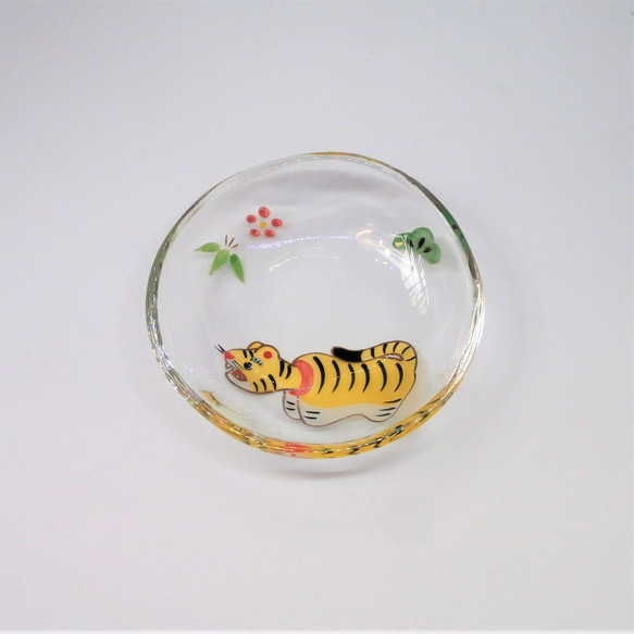豆皿 「張り子の虎 干支・寅」京絵付けガラス 京都 京焼 清水焼 寅