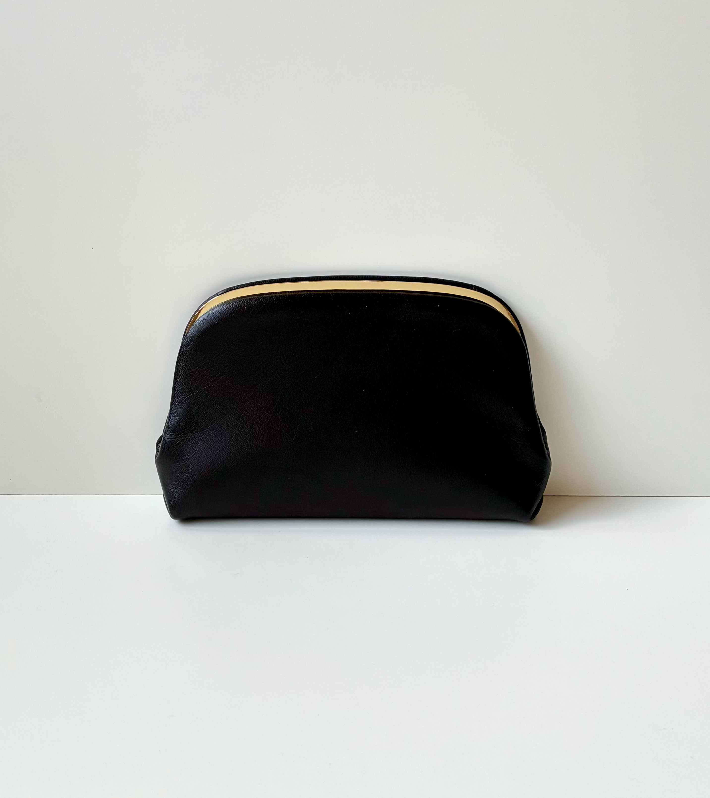 【受注制作・裏地&口金色が選べます】カード＆コインケース《押し口財布 Sサイズ》レザー　ブラック