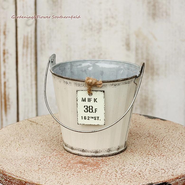 最終価格　英ヴィンテージ　味わい&存在感♪ブリキ打出し装飾インテリアバケツ　難有