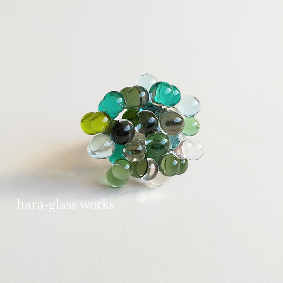 ガラスのリング　バブルデザイン　グリーンミックス（シルバー）　【4】 3枚目の画像