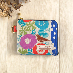 野の草花のL字ファスナーポーチ グレー 20cmファスナー タテ（縦