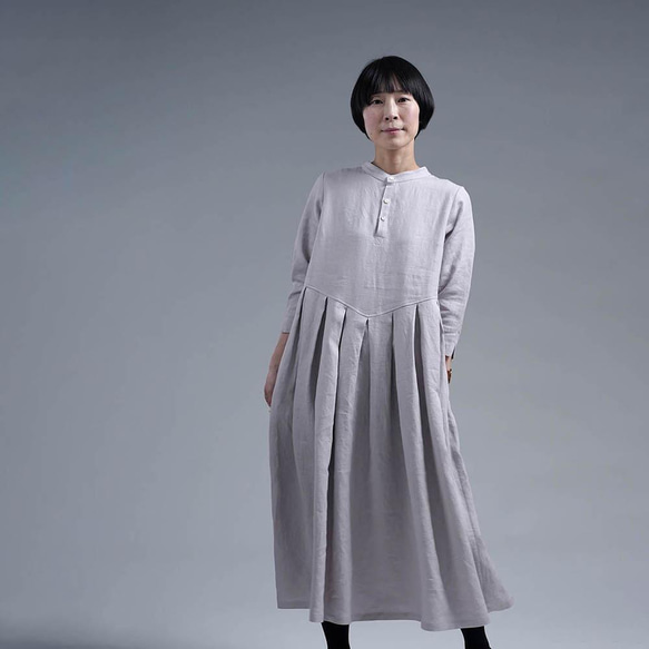 【wafu】Linen Dress スタンドカラー 鍵盤タック ワンピース / 灰桜(はいざくら) a013u-hzk1 5枚目の画像