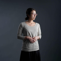 [wafu/L size] Linen Top Exquisite neck angle Tops / Flax Natural 第2張的照片