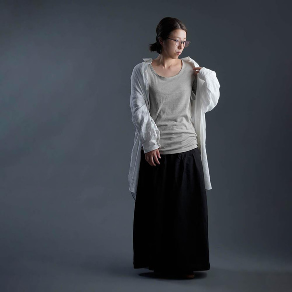 [wafu/L size] Linen Top Exquisite neck angle Tops / Flax Natural 第6張的照片