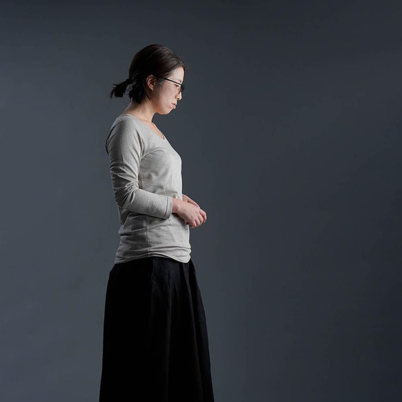 [wafu/L size] Linen Top Exquisite neck angle Tops / Flax Natural 第4張的照片