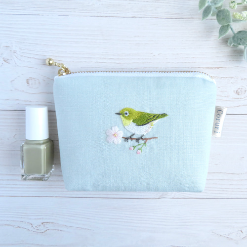【リネン刺繍　桜坂美野様オーダー専用ページ】クッションカバー　ボートポーチ リネン刺繍 桜坂美野様オーダー専用ページ】クッションカバー