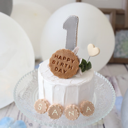 人気♡ナチュラルミニクレイケーキ☆1歳誕生日　手持ちケーキ　誕生日ケーキ　自宅撮影　1歳以外でも承ってます♪ 3枚目の画像