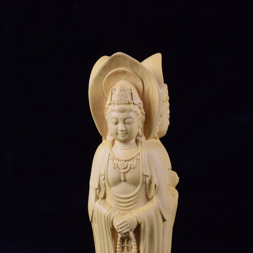 三面観音 観音菩薩 精密彫刻 木彫仏像 仏教美術 災難除去 置物