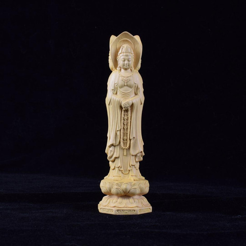 三面観音 観音菩薩 精密彫刻 木彫仏像 仏教美術 災難除去 置物 彫刻