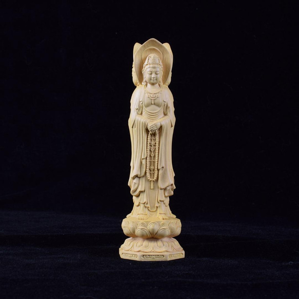 三面観音 観音菩薩 精密彫刻 木彫仏像 仏教美術 災難除去 置物