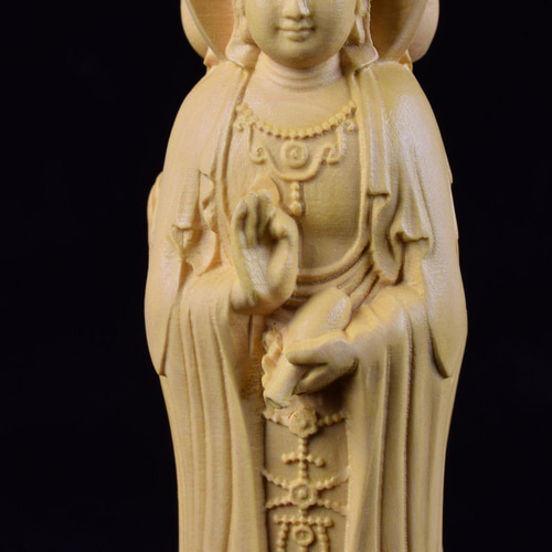 三面観音 観音菩薩 精密彫刻 木彫仏像 仏教美術 災難除去 置物