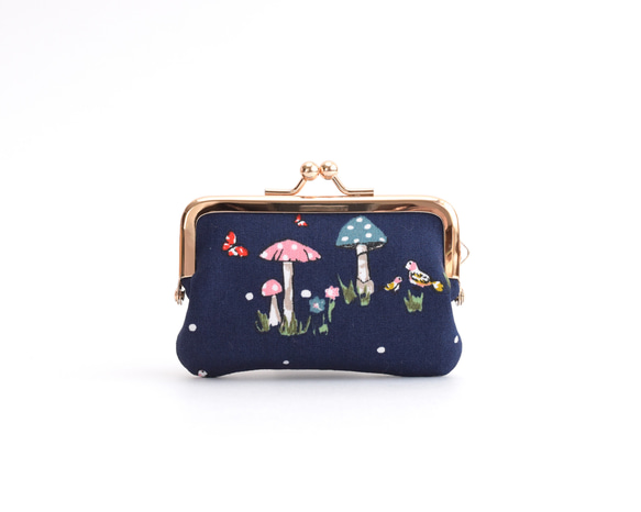 口金包 - Frame purse (S) ”Mushrooms and Rabbits" Navy [014] 第3張的照片