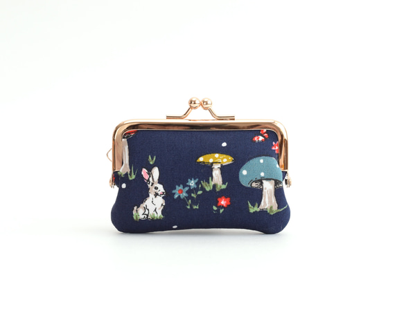 口金包 - Frame purse (S) ”Mushrooms and Rabbits" Navy [014] 第2張的照片