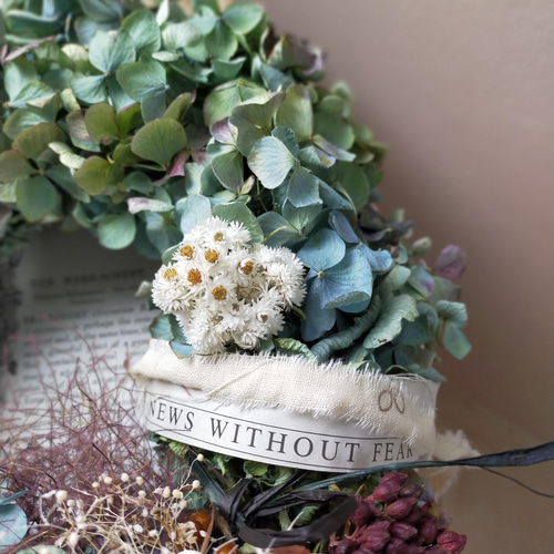 秋色紫陽花ドライフラワーのブルーリース リース ajisai 通販｜Creema  