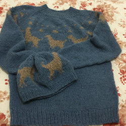 ゴールデンレトリバーのセーター　ペア可能帽子付　丸ヨーク手編み　1枚の値段 1枚目の画像