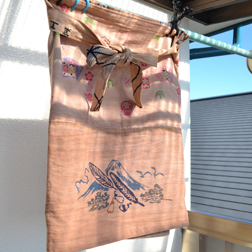 ◇新春価格◇柿渋染め 手拭いから巻き巻きエプロン J-53 エプロン