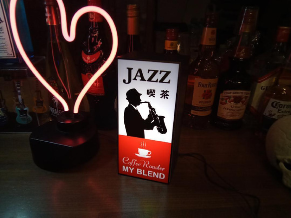 【文字変更無料】ジャズ 喫茶 コーヒー カフェ バー ライブハウス レトロ 看板 置物 雑貨 LED2wayライトBOX 6枚目の画像