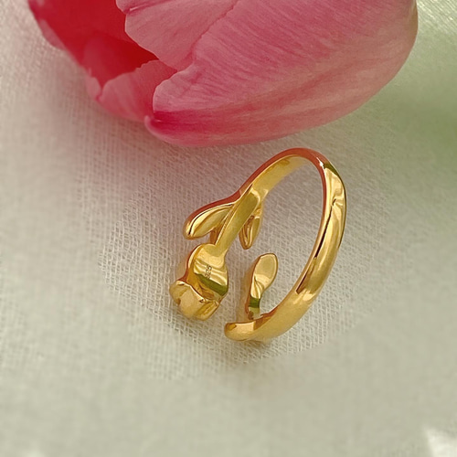 ✿チューリップ✿ゴールド18kgpリングR2481 指輪・リング Ringo