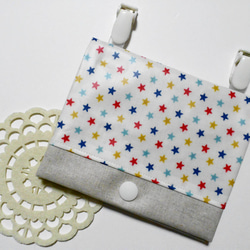 青フラワー　水色デニム◆ ラミネート   移動ポケット　ハンドメイド　マチあり ☆再販18☆ラミネート移動ポケット パステル・無地・ドット・水色