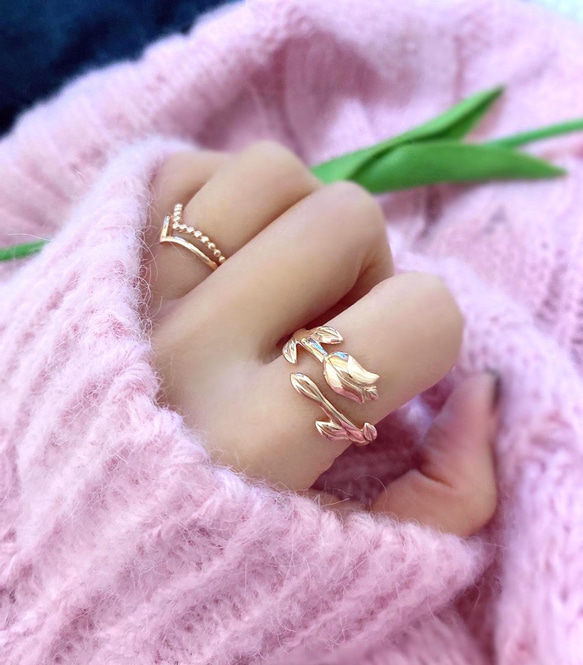 プライベートレーベル　18Kチューリップモチーフピンキーリング　3.5号　美品✨ ✿チューリップ✿ピンクゴールドリング 指輪・リング Ringo 通販