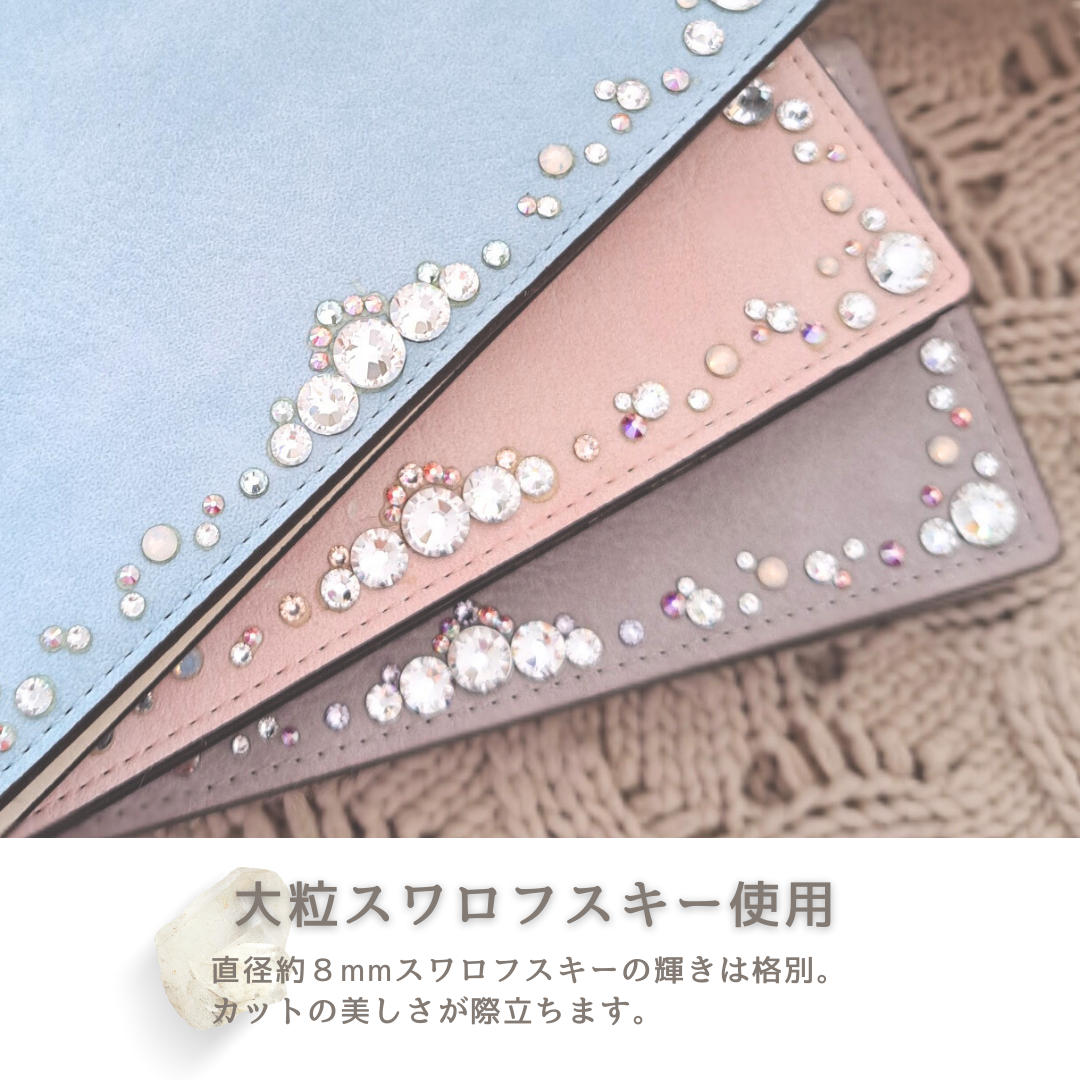 【特別価格】大粒スワロフスキー キラキラ  デコレーション スマホケース　大人っぽいライトグレー