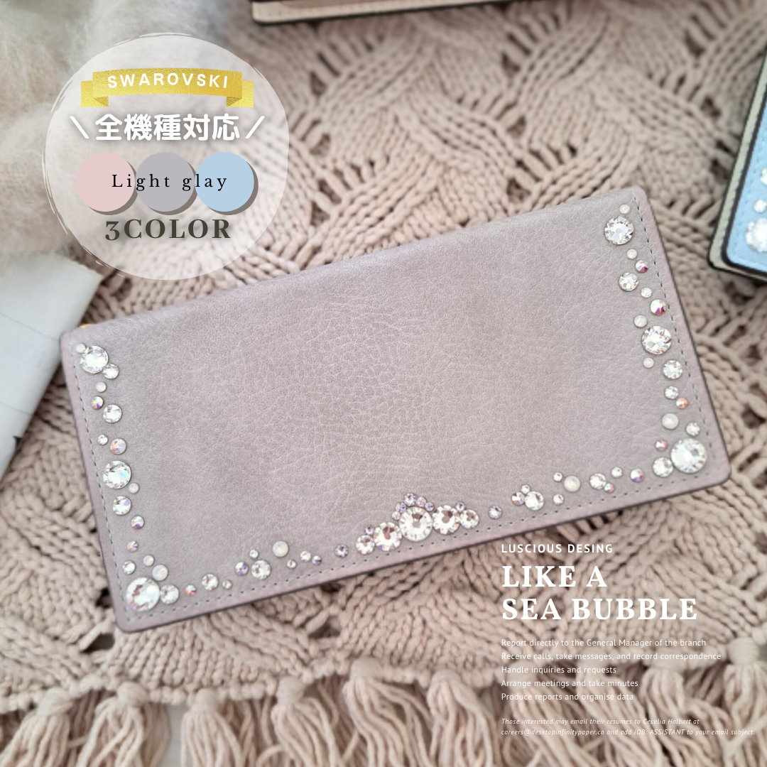 【特別価格】大粒スワロフスキー キラキラ  デコレーション スマホケース　大人っぽいライトグレー