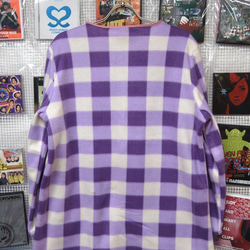 抓絨格紋半拉鍊套頭衫：紫色 第3張的照片