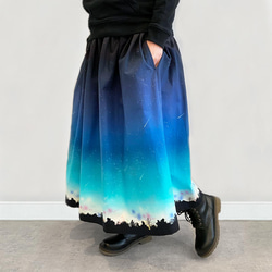 夜空を着飾る 流星LIGHT ギャザースカート（やや厚手綿100％） 1枚目の画像