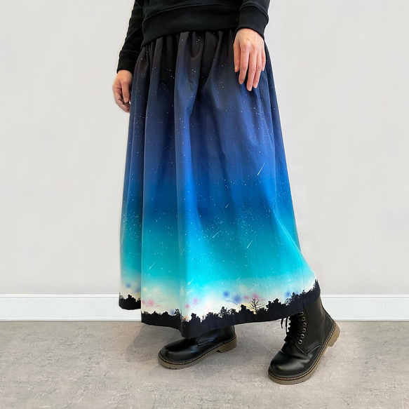 夜空を着飾る 流星LIGHT ギャザースカート（やや厚手綿100％） 6枚目の画像