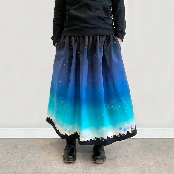夜空を着飾る 流星LIGHT ギャザースカート（やや厚手綿100％） 4枚目の画像