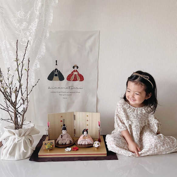 ［ Hinamatsuriタペストリー ］〈ショートサイズ〉コットンリネン | ひな祭り| ひな人形 14枚目の画像