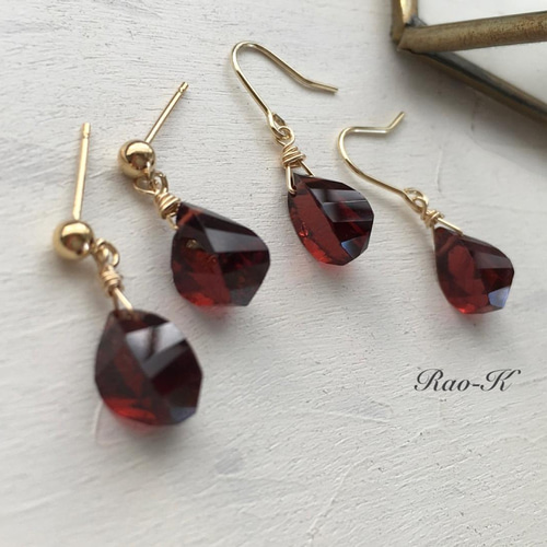 ✨選べる金具✨14kgfモザンビークガーネットのピアス/イヤリング