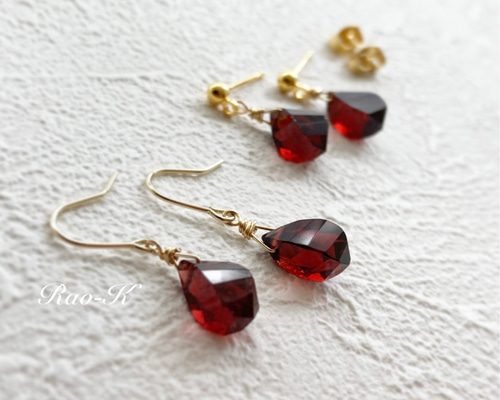 ✨選べる金具✨14kgfモザンビークガーネットのピアス/イヤリング