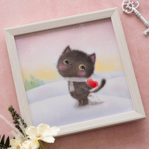 送料無料｜【複製画】「黒猫ちゃんの告白」 パステルアート