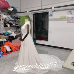 ウェディングドレス   ホワイト  3D立体レース刺繍  前撮り  トレーン  二次会   花嫁 5枚目の画像